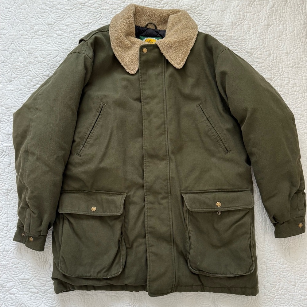 Cabela’s Heavy Canvas Exterior Quilted Interior Goose Down Coat Size XL Tall